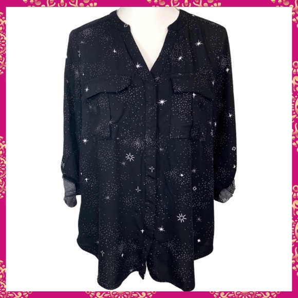 a.n.a Tops - 🎀A.N.A. Black w/ White Stars Button Down Blouse M